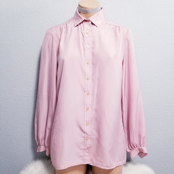 Vintage 80's retro glam pink career secretary shirt top blouse 10 - Picture 1 of 9